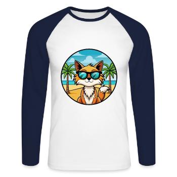 Lunettes de soleil de race de chat somalien de dessin animé plage - T-shirt baseball manches longues Homme - blanc/marine - Devant - Nik (191cm)