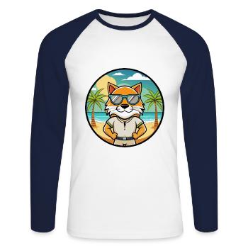 Highlander Cat Breed Cartoon Sunglasses Beach - Unisex Long Sleeve Baseball T-Shirt - white/navy - Front - Nik (191cm)