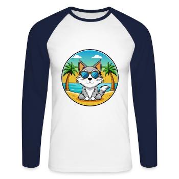 Karelische Bobtail Katzenrasse Cartoon Sonnenbrille Strand - Unisex Baseballshirt langarm - Weiß/Navy - Vorne - Nik (191cm)