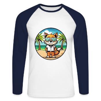 Javanais Race Dessin Animé Lunettes De Soleil Plage - T-shirt baseball manches longues Homme - blanc/marine - Devant - Nik (191cm)
