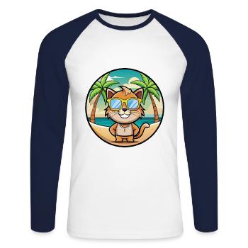 Pixie Bob Cat Breed Cartoon Sunglasses Beach - Unisex Long Sleeve Baseball T-Shirt - white/navy - Front - Nik (191cm)