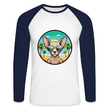Peterbald Cat Breed Cartoon Lunettes de soleil Beach - T-shirt baseball manches longues Homme - blanc/marine - Devant - Nik (191cm)