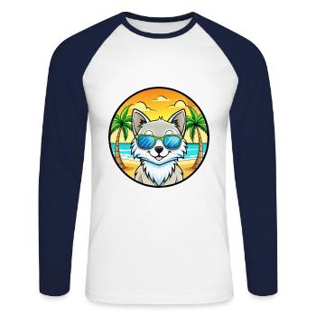 Lunettes de soleil de plage de race de chat angora turc - T-shirt baseball manches longues Homme - blanc/marine - Devant - Nik (191cm)