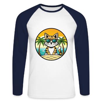 Ägäis Katzenrasse Cartoon Sonnenbrille Strand - Unisex Baseballshirt langarm - Weiß/Navy - Vorne - Nik (191cm)