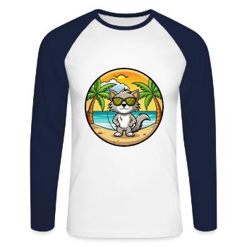Burmilla Cat Breed Cartoon Lunettes de soleil Beach - T-shirt baseball manches longues Homme - blanc/marine - Devant - Nik (191cm)