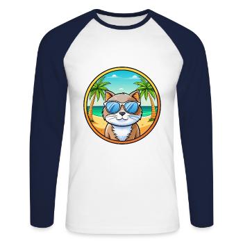 Gamme britannique de chats à poil long dessin animé lunettes de soleil plage - T-shirt baseball manches longues Homme - blanc/marine - Devant - Nik (191cm)