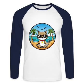 Zypern Katzenrasse Cartoon Sonnenbrille Strand - Unisex Baseballshirt langarm - Weiß/Navy - Vorne - Nik (191cm)
