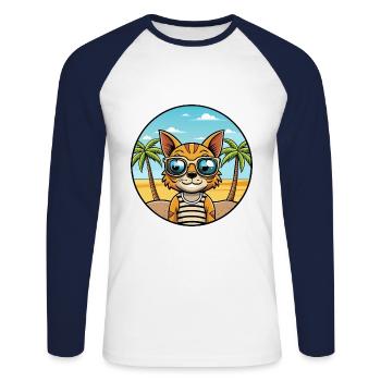 Ocicat Breed Cartoon Sonnenbrille Strand - Unisex Baseballshirt langarm - Weiß/Navy - Vorne - Nik (191cm)
