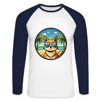 Tonkinois Race Chat Dessin Animé Lunettes De Soleil Plage - T-shirt baseball manches longues Homme - blanc/marine - Devant - Nik (191cm)