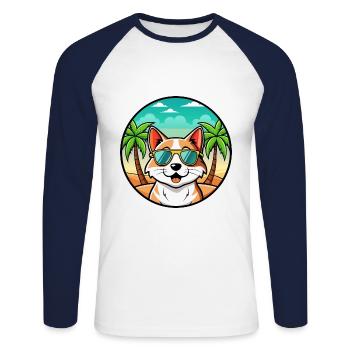 Balinesische Katzenrasse Cartoon Sonnenbrille Strand - Unisex Baseballshirt langarm - Weiß/Navy - Vorne - Nik (191cm)