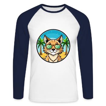 Eurasian Lynx Cat Breed Cartoon Lunettes de soleil Beach - T-shirt baseball manches longues Homme - blanc/marine - Devant - Nik (191cm)