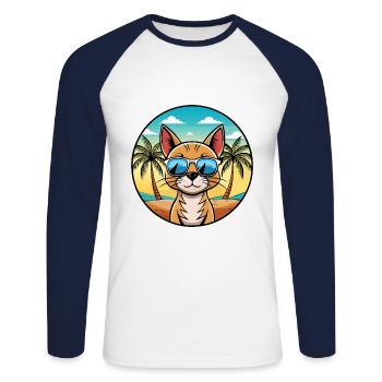 Abessinische Katzenrasse Cartoon Sonnenbrille Strand - Unisex Baseballshirt langarm - Weiß/Navy - Vorne - Nik (191cm)