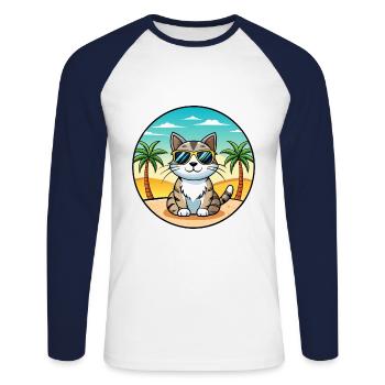 American Wirehair Cat Breed Cartoon Sunglass Beach - Unisex Long Sleeve Baseball T-Shirt - white/navy - Front - Nik (191cm)