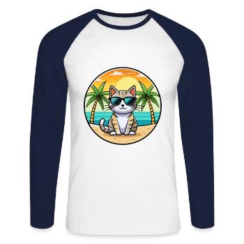 Amerikanische Kurzhaarkatze Rasse Cartoon Sonnenbrille - Unisex Baseballshirt langarm - Weiß/Navy - Vorne - Nik (191cm)