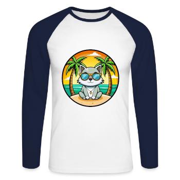 Asian Cat Breed Cartoon Sunglasses Beach - Unisex Long Sleeve Baseball T-Shirt - white/navy - Front - Nik (191cm)