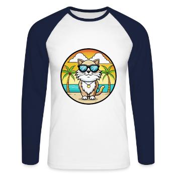 Birman Sacred Cat Breed Cartoon Lunettes de soleil Beach - T-shirt baseball manches longues Homme - blanc/marine - Devant - Nik (191cm)