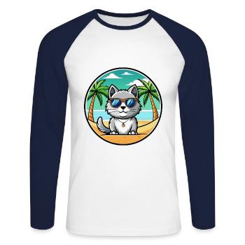 British Silver Cat Breed Cartoon Sunglasses Beach - Unisex Long Sleeve Baseball T-Shirt - white/navy - Front - Nik (191cm)