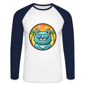 Chartreux Cat Breed Cartoon Sunglasses Beach - Unisex Long Sleeve Baseball T-Shirt - white/navy - Front - Nik (191cm)