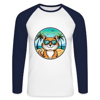 Lunettes de soleil California Spangled Cat Breed Cartoon - T-shirt baseball manches longues Homme - blanc/marine - Devant - Nik (191cm)