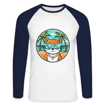 Hantilly Tiffany Katzenrasse Cartoon Sonnenbrille Strand - Unisex Baseballshirt langarm - Weiß/Navy - Vorne - Nik (191cm)