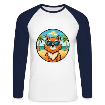 Ingwer Langhaar Katze Rasse Cartoon Sonnenbrille Strand - Unisex Baseballshirt langarm - Weiß/Navy - Vorne - Nik (191cm)
