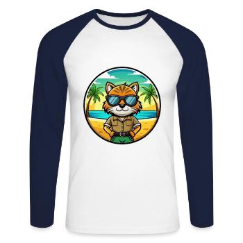 Highlander Cat Breed Cartoon Sunglasses Beach - Unisex Long Sleeve Baseball T-Shirt - white/navy - Front - Nik (191cm)