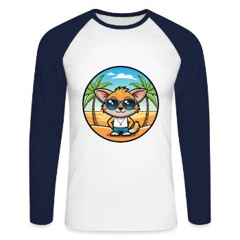 Pixie Bob Cat Breed Cartoon Sunglasses Beach - Unisex Long Sleeve Baseball T-Shirt - white/navy - Front - Nik (191cm)