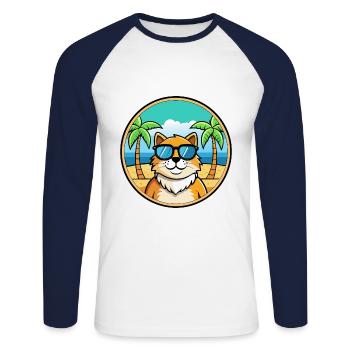 Ragamuffin Lunettes de soleil de dessin animé de race de chat plage - T-shirt baseball manches longues Homme - blanc/marine - Devant - Nik (191cm)