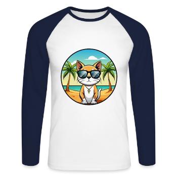 Siamese Shorthair Cat Breed Cartoon Sunglass Beach - Unisex Long Sleeve Baseball T-Shirt - white/navy - Front - Nik (191cm)