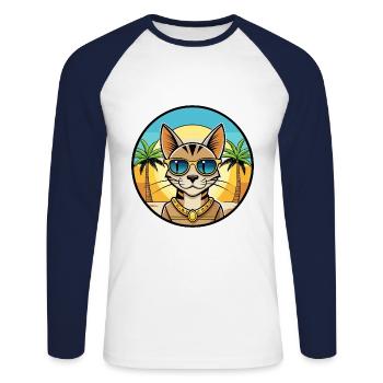 Lunettes de soleil de dessin animé de race de chat Mau égyptienne arabe - T-shirt baseball manches longues Homme - blanc/marine - Devant - Nik (191cm)