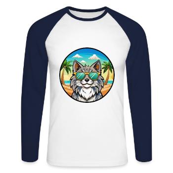 Forêt norvégienne Race Dessin animé Lunettes de soleil Plage - T-shirt baseball manches longues Homme - blanc/marine - Devant - Nik (191cm)