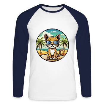 Chausie Katzenrasse Cartoon Sonnenbrille Strand - Unisex Baseballshirt langarm - Weiß/Navy - Vorne - Nik (191cm)