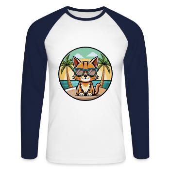 Somali Shorthair Cat Breed Cartoon Sunglass Beach - T-shirt baseball manches longues Homme - blanc/marine - Devant - Nik (191cm)