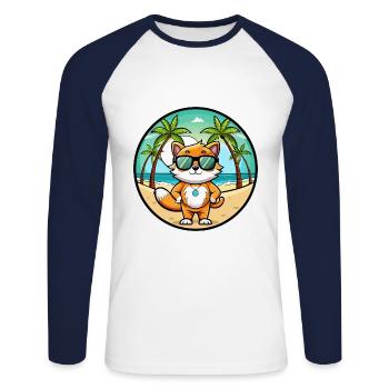 Khao Manee Cat Breed Cartoon Lunettes de soleil Beach - T-shirt baseball manches longues Homme - blanc/marine - Devant - Nik (191cm)