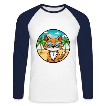 Lunettes de soleil Kawaii de race de chat somalienne de dessin animé plage - T-shirt baseball manches longues Homme - blanc/marine - Devant - Nik (191cm)