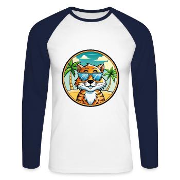 Tiger Katze Rasse Cartoon Sonnenbrille Strand - Unisex Baseballshirt langarm - Weiß/Navy - Vorne - Nik (191cm)