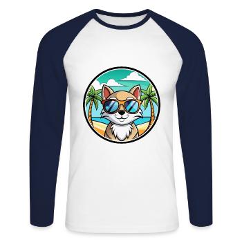 Schneeschuh Katze Rasse Cartoon Sonnenbrille Strand - Unisex Baseballshirt langarm - Weiß/Navy - Vorne - Nik (191cm)