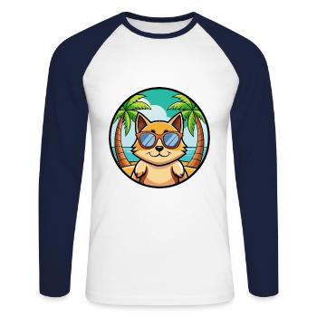 Tonkinois Race Chat Dessin Animé Lunettes De Soleil Plage - T-shirt baseball manches longues Homme - blanc/marine - Devant - Nik (191cm)
