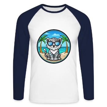 Léopard des neiges bébé chat race dessin animé lunettes de soleil plage - T-shirt baseball manches longues Homme - blanc/marine - Devant - Nik (191cm)