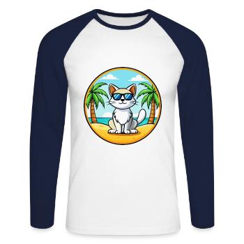 Turc Van Chat Race Dessin Animé Lunettes de Soleil Plage - T-shirt baseball manches longues Homme - blanc/marine - Devant - Nik (191cm)