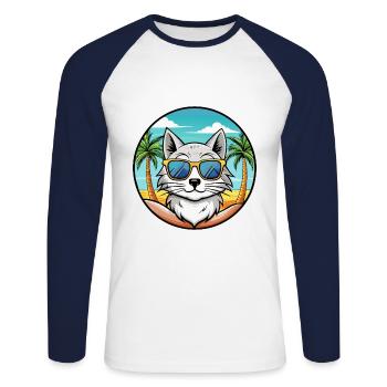 Lunettes de soleil de plage de race de chat angora turc - T-shirt baseball manches longues Homme - blanc/marine - Devant - Nik (191cm)