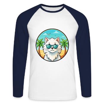 Weiße Langhaarkatze Persische Katze Rasse Cartoon Strand - Unisex Baseballshirt langarm - Weiß/Navy - Vorne - Nik (191cm)