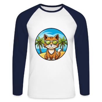 Havanna Braun Katze Rasse Cartoon Sonnenbrille Strand - Unisex Baseballshirt langarm - Weiß/Navy - Vorne - Nik (191cm)