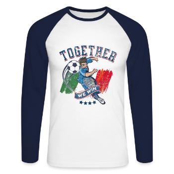 Gemeinsam gewinnen wir - Unisex Baseballshirt langarm - Weiß/Navy - Vorne - Nik (191cm)