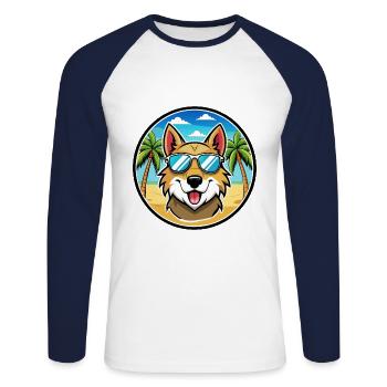 Aidi Chien Race Dessin Animé Lunettes De Soleil Plage - T-shirt baseball manches longues Homme - blanc/marine - Devant - Nik (191cm)