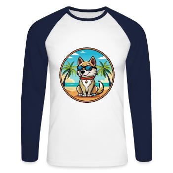 Akbash Hunderasse Cartoon Sonnenbrille Strand - Unisex Baseballshirt langarm - Weiß/Navy - Vorne - Nik (191cm)