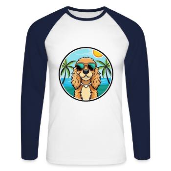 American Cocker Spaniel Hunderasse Cartoon Beach - Unisex Baseballshirt langarm - Weiß/Navy - Vorne - Nik (191cm)
