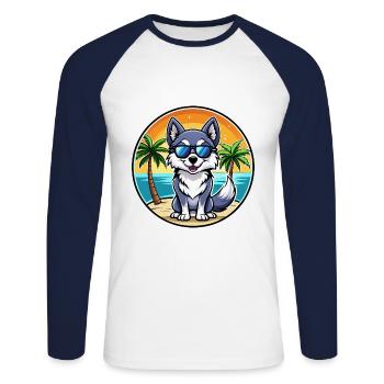Alaskan Klee Kai Chien Race Dessin Animé Lunettes De Soleil Plage - T-shirt baseball manches longues Homme - blanc/marine - Devant - Nik (191cm)
