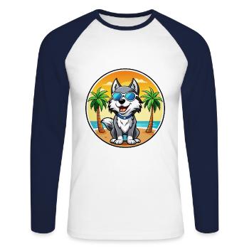 Alaskan Husky Hunderasse Cartoon Sonnenbrille Strand - Unisex Baseballshirt langarm - Weiß/Navy - Vorne - Nik (191cm)