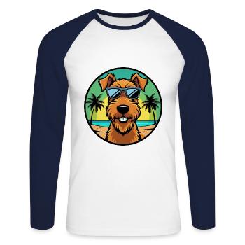 Airedale Terrier Chien Race Dessin Animé Lunettes De Soleil Plage - T-shirt baseball manches longues Homme - blanc/marine - Devant - Nik (191cm)